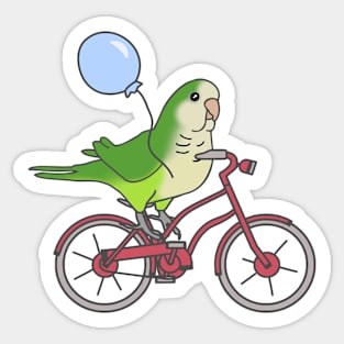 green quaker parrot on a bike Sticker